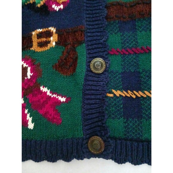 VTG Equestrian Hand Embroidered Cotton Knit Cardigan Navy Sz S/P - Picture 6 of 10